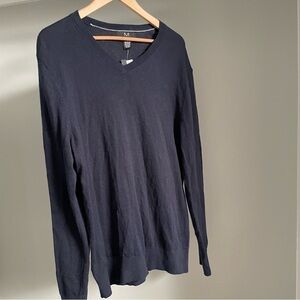 Men’s Sweater Large Magaschoni Long Sleeve V Neck Knitted Pull On Navy Blue 3046